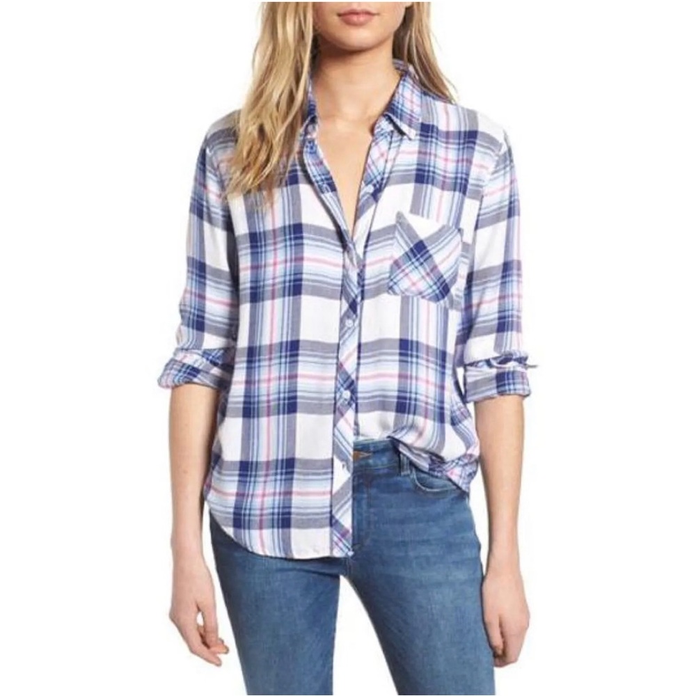 ✅🛑 SOLD - Rails Hunter Ivory Pink Long Sleeve Plaid Flannel ButtonUp Shirt Small